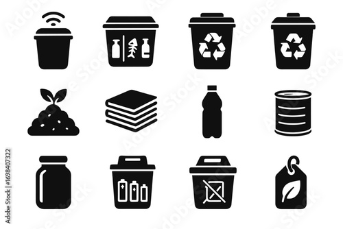 Technology bin smart compost metal can automated icon vector bottle eco container