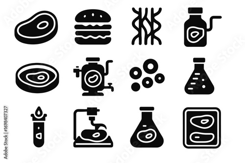 Tray vector medium bioengineered scaffold nutrient growth meat icons steak icon petri