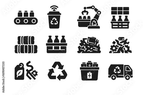 Paper bales vector robot icon system sorting bin icons recycling trash truck