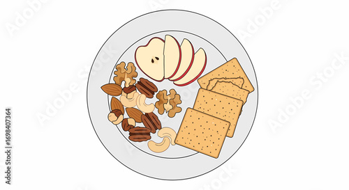Illustration Of A Balanced Snack Plate With Apple Crackers And Nuts