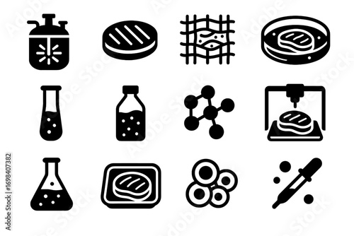 Lab dish culture pipette meat protein icons slice icon cultured nutrient vector