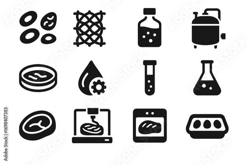 Icon nutrient icons dish cellular tray lab bioreactor solution agriculture scaffold vector