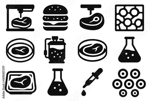 Petri futuristic test slice burger icons vector tray meat steak growth icon