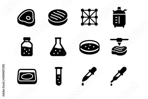 Test lab grown vector food medium tube icon tray steak scaffold growth