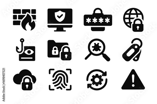 Icons scan tools icon folder secure vpn firewall connection program vector cloud