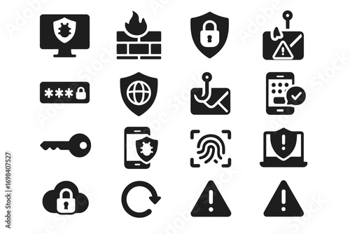 Security authentication password icons icon system vpn scan vector firewall digital cloud