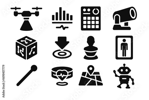 Icon stage bot scanner body analyzer vector ai drone tech sound choreo