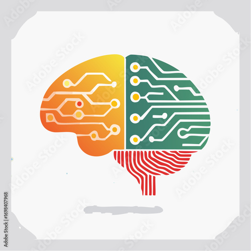 Digital Brain Circuitry Orange Green Red and White