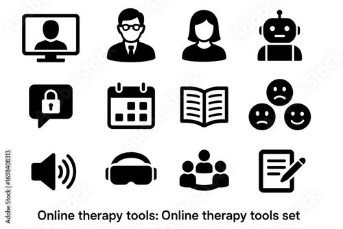 Face support icons scheduling online video vector therapy symbol avatar icon audio