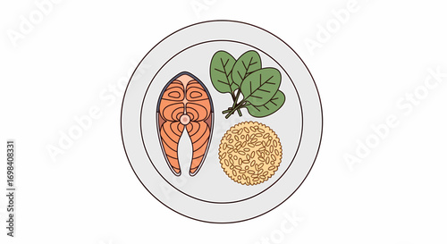 Nutritious Plate With Salmon And Healthy Sides Illustration