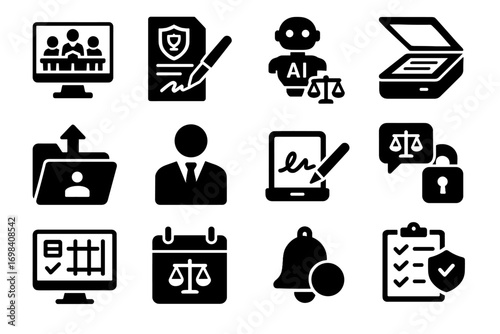 Checklist compliance virtual legal courtroom contract vector bell icon digital avatar