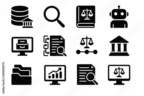 Vector icons analytics contract icon archive law magnifier database ai chart legal