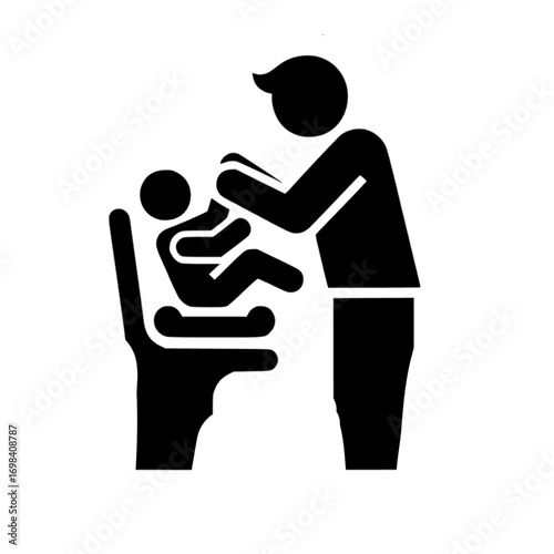 Parent changing baby diaper icon black vector icon with transparent background 