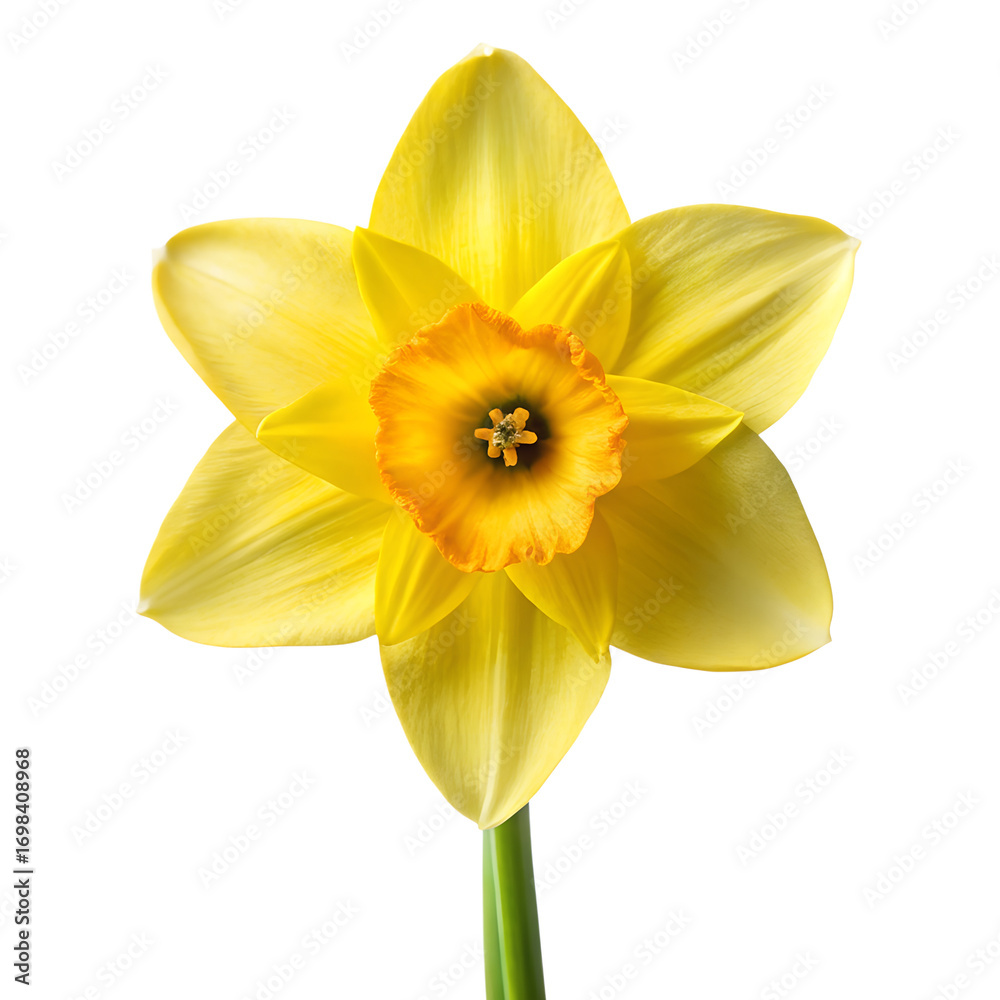 Fototapeta premium Single yellow daffodil bloom isolated on transparent background