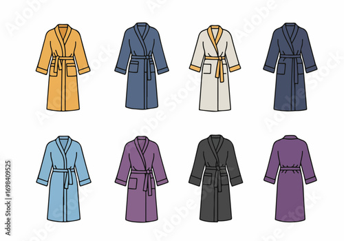 Colorful Bathrobes Collection: Flat Vector Illustrations for Comfort, Spa, and Relaxation