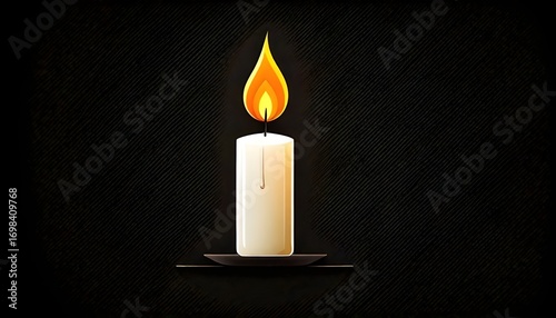 Burning Candle with Flame on Dark Background