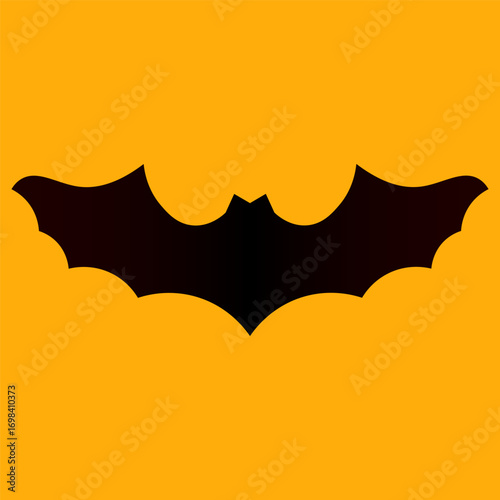 Black bat icon on orange background, vector illustration.
