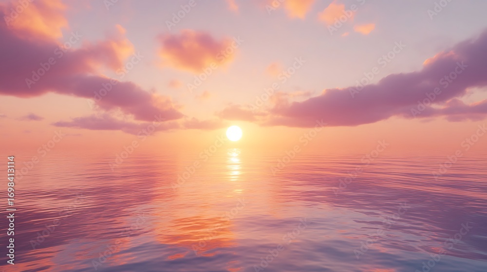Obraz premium A breathtaking sunset over the ocean with a beautiful reflection of the sun and clouds in the water creating a serene and peaceful scene
