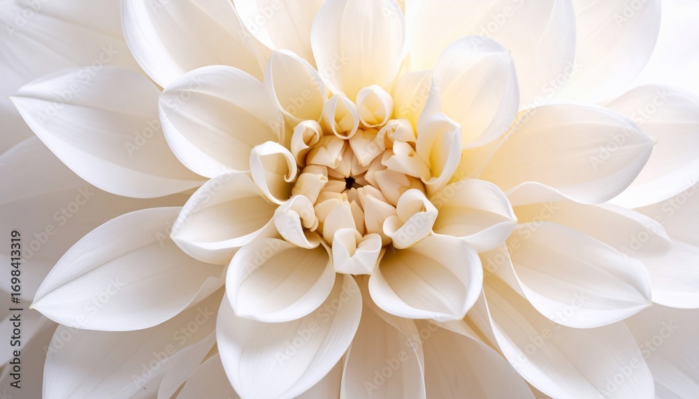 Fototapeta premium Macro Photograph Captures Delicate Details of a Pristine White Dahlia Flower