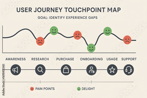 Customer User Journey Map with Touchpoints for UX Design and Marketing