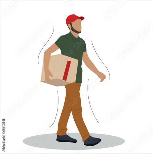 male courier carrying a box package. Delivery courer character man with package parcel box. 