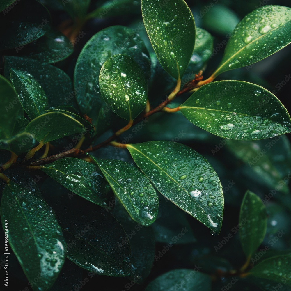 Fototapeta premium Close-up Leaves with Water Droplets