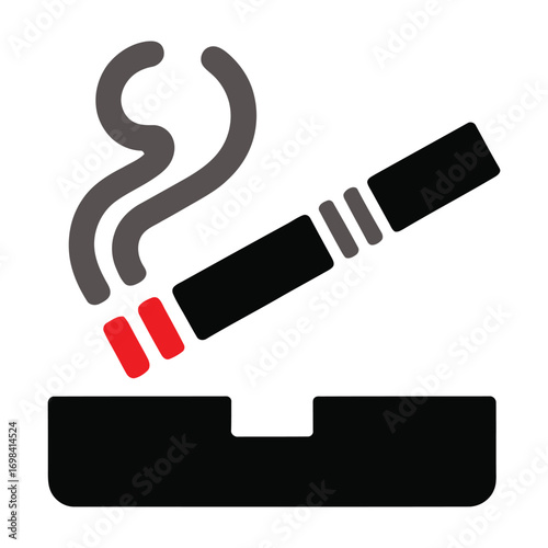 Smoking area sign with cigarette and ashtray icon