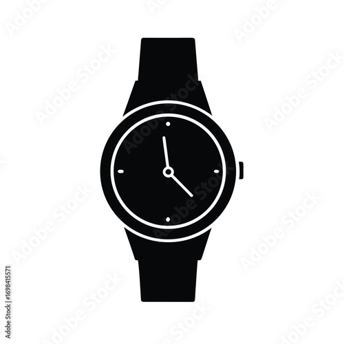 Minimalist black silhouette of a wristwatch on a clean white background