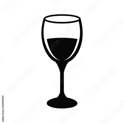 Elegant black silhouette of a wine glass on a clean white background