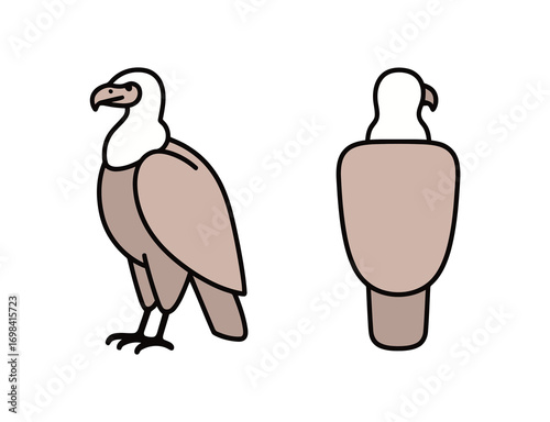 A simple, light-brown, flat vector illustration of a majestic eagle or vulture, depicted in side and back views, on a white background.