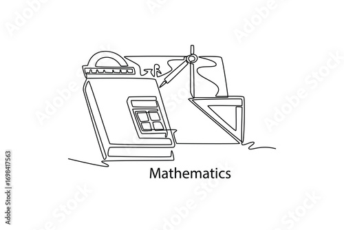 Mathematics. School Subjects concept. Single line draw design. Vector graphic illustration