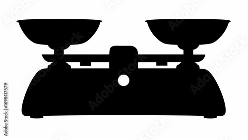 Silhouette of a balance scale with two weighing pans for measuring weight and comparing masses accurately