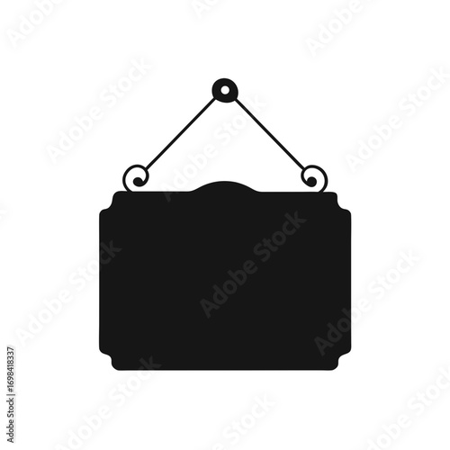 Hanging black decorative signboard blank on transparent background silhouette