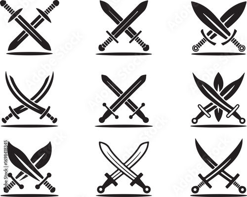 Set of Crossed Swords Vector Illustration Collection for Medieval Combat and Historical Symbolism