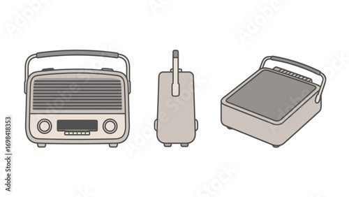 Vintage-Style Portable Radio Front, Side, and Isometric View for Nostalgia and Audio Concepts