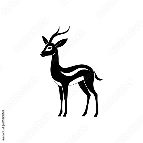 Silhouette of a standing black antelope art on transparent background