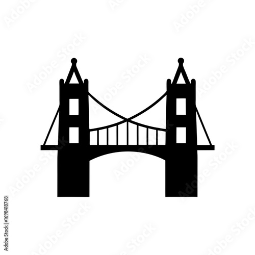 Silhouette of a suspension bridge design on transparent background