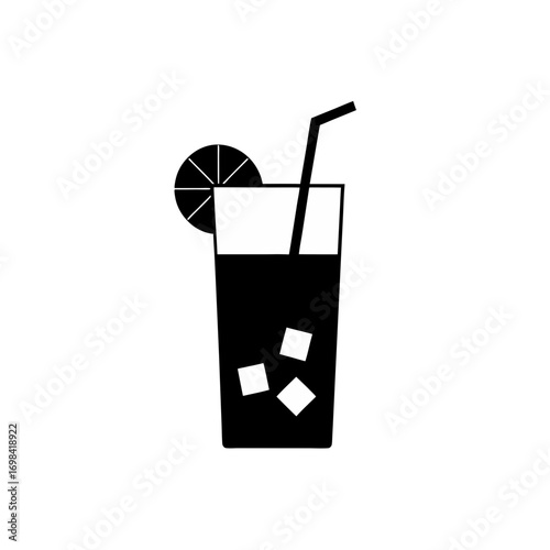 Black silhouette of a glass with a drink on transparent background