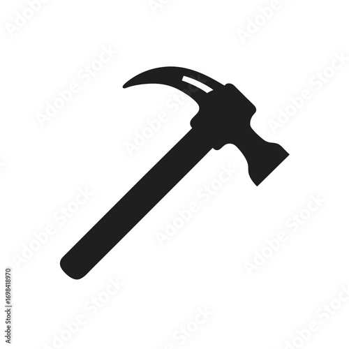 Silhouette image of a claw hammer tool on transparent background