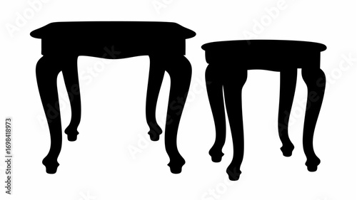 Two black silhouette wooden tables with curved legs side by side on a white background in a simple design