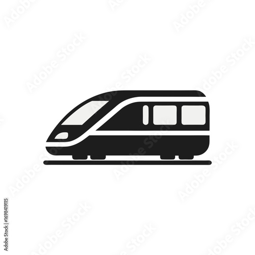 Illustrated black modern passenger train icon on transparent background silhouette