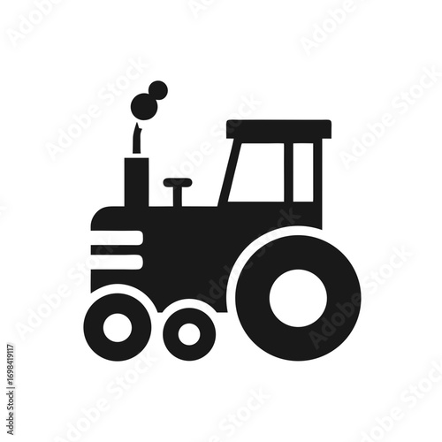 Silhouette of a vintage farm tractor icon on transparent background