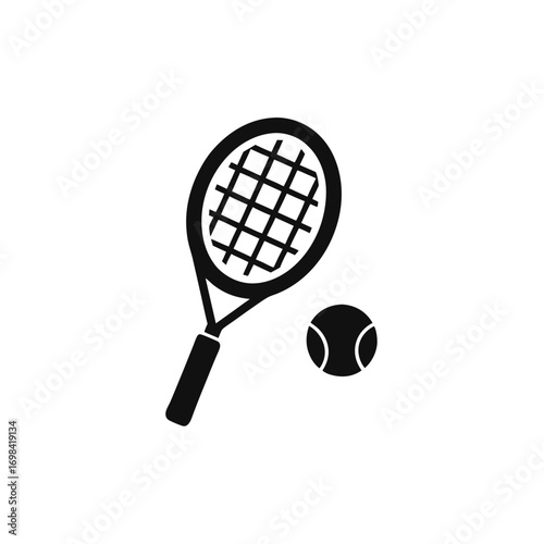 Illustration of a tennis racket and ball on transparent background silhouette