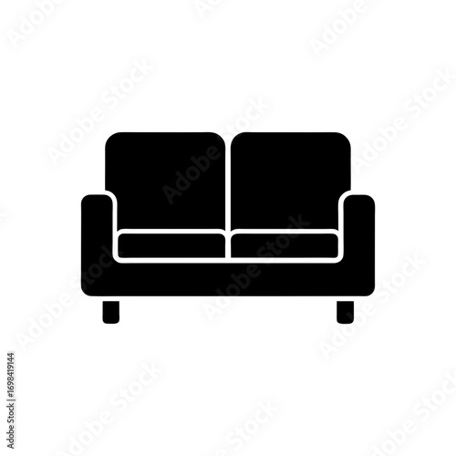 Illustration of a two seat sofa in black on transparent background silhouette