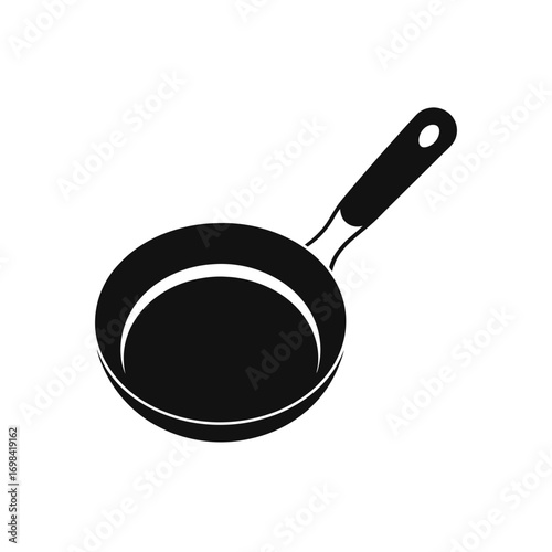 Illustration of a black frying pan icon on transparent background silhouette
