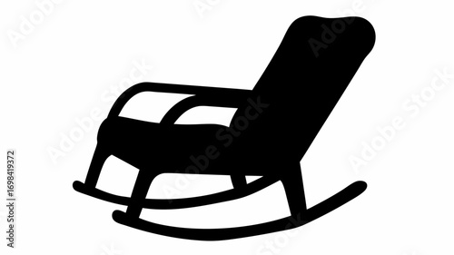 A silhouette illustration of a rocking chair with armrests and curved base for gentle movement and relaxation