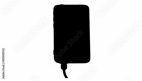 Silhouette of a smartphone with a visible charging cable plugged into the bottom charging port area