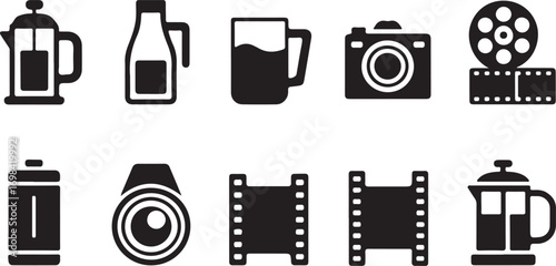 Collection of Camera and Film Vector Icons for Photography and Media Production