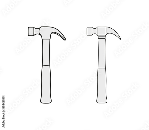 Two different styles of claw hammers, vector illustration in a minimalist graphic style, isolated on a clean white background
