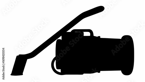 Silhouette of a vacuum cleaner with a hose and a handle extending upwards on a white background view